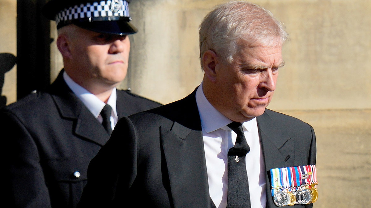 Prince Andrew leaving St. Giles Cathedral in Edinburgh, Scotland.