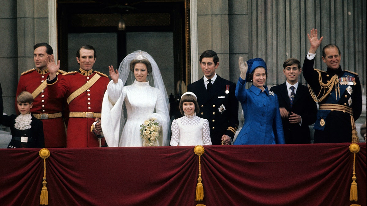 The royal family on the Buckingham Palace balcony celebrating Princess Anne's wedding in November 1973.