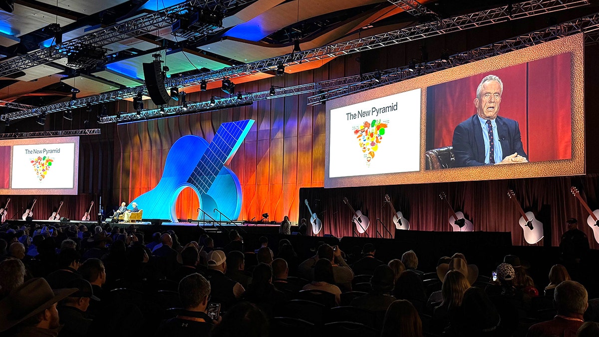 RFK ao lado da nova pirâmide alimentar