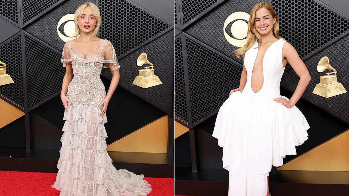 A split of Addison Rae and Sabrina Carpenter at the Grammys. 