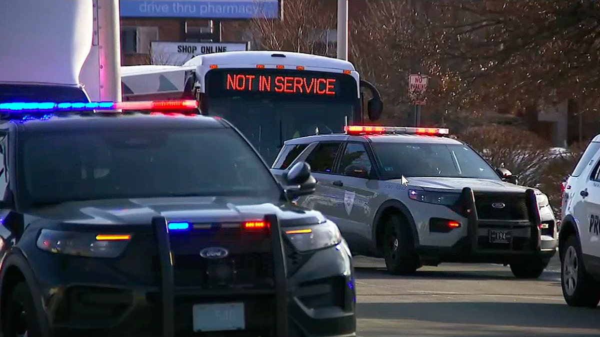 Police presence on a road in Rhode Island