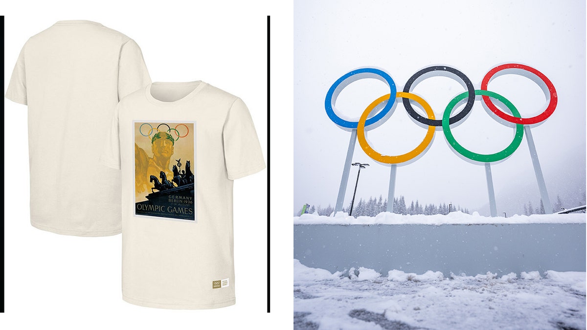 Split of the 1936 Olympics poster t-shirt and the Olympics rings