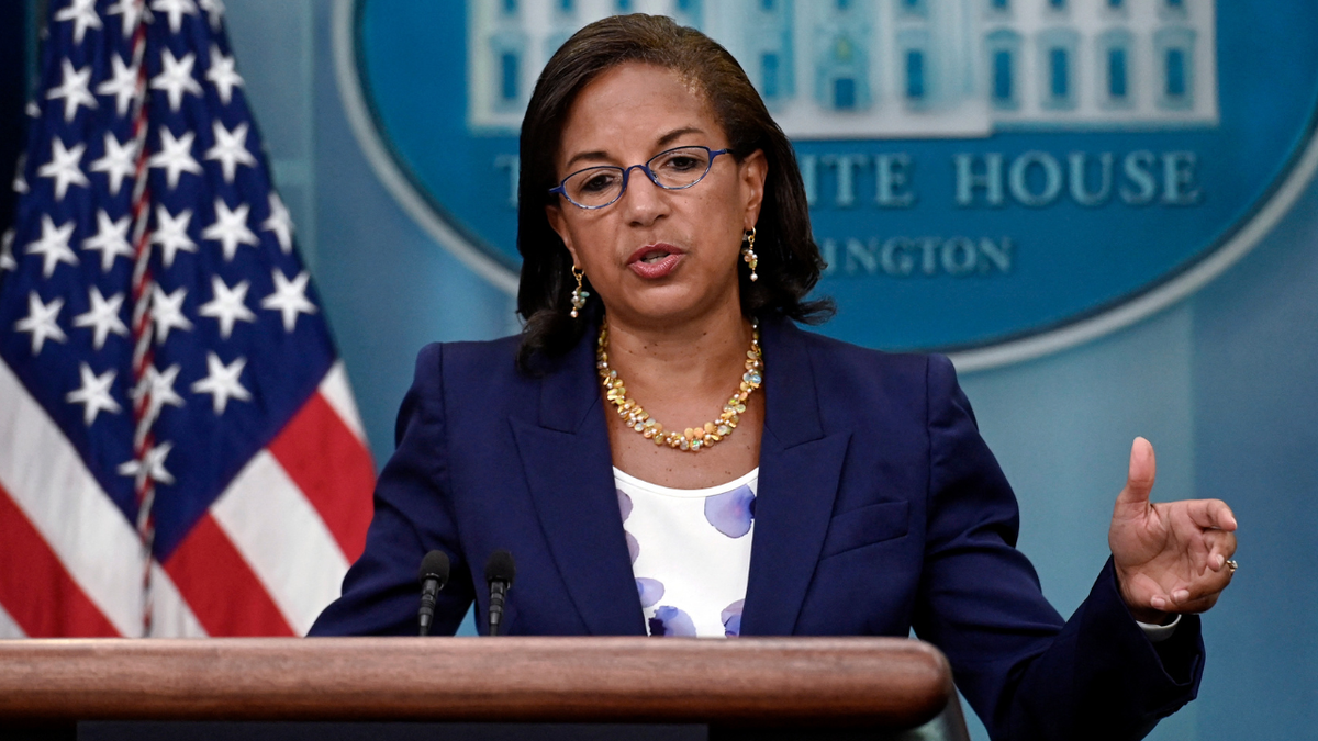Susan Rice spreekt de pers toe tijdens een briefing in het Witte Huis.