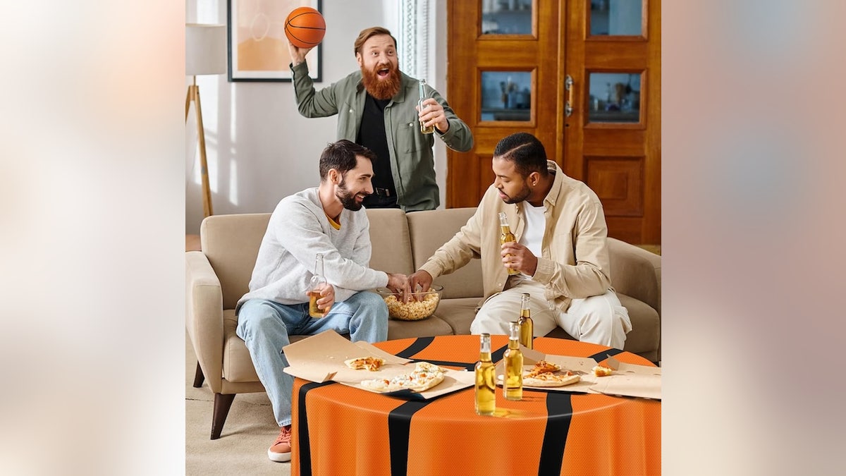 Keep your table clean with a basketball-shaped tablecloth.