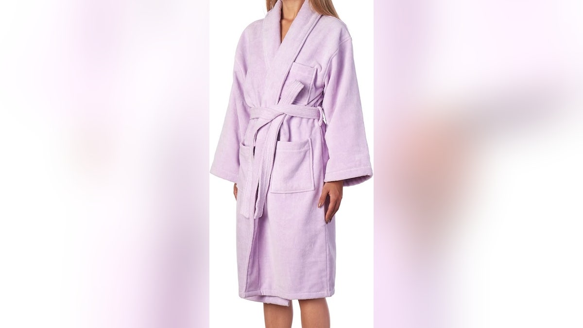 This robe has a waffle textured outside and a soft terry lining.
