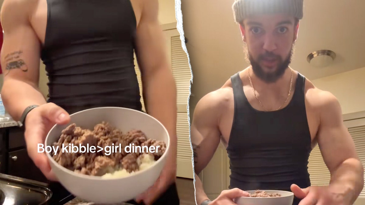 Split image of Christian holding beef bowls