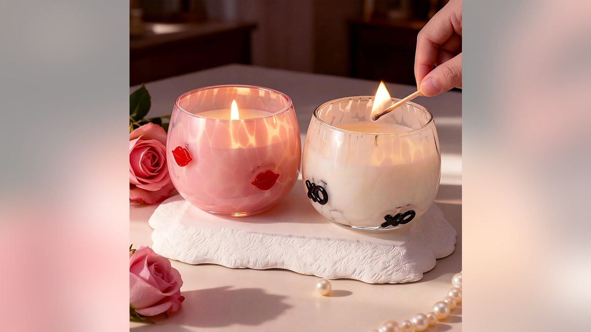Romance in the soft glow of these floral candles.