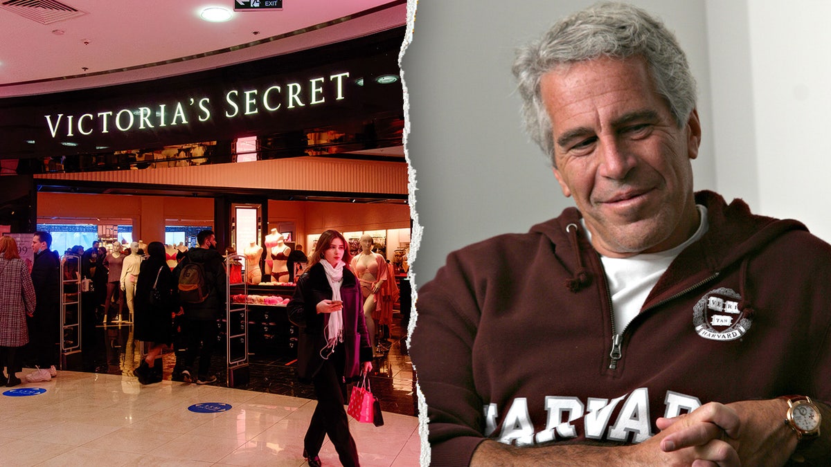Na foto ao lado do logotipo da Victoria's Secret está Jeffrey Epstein