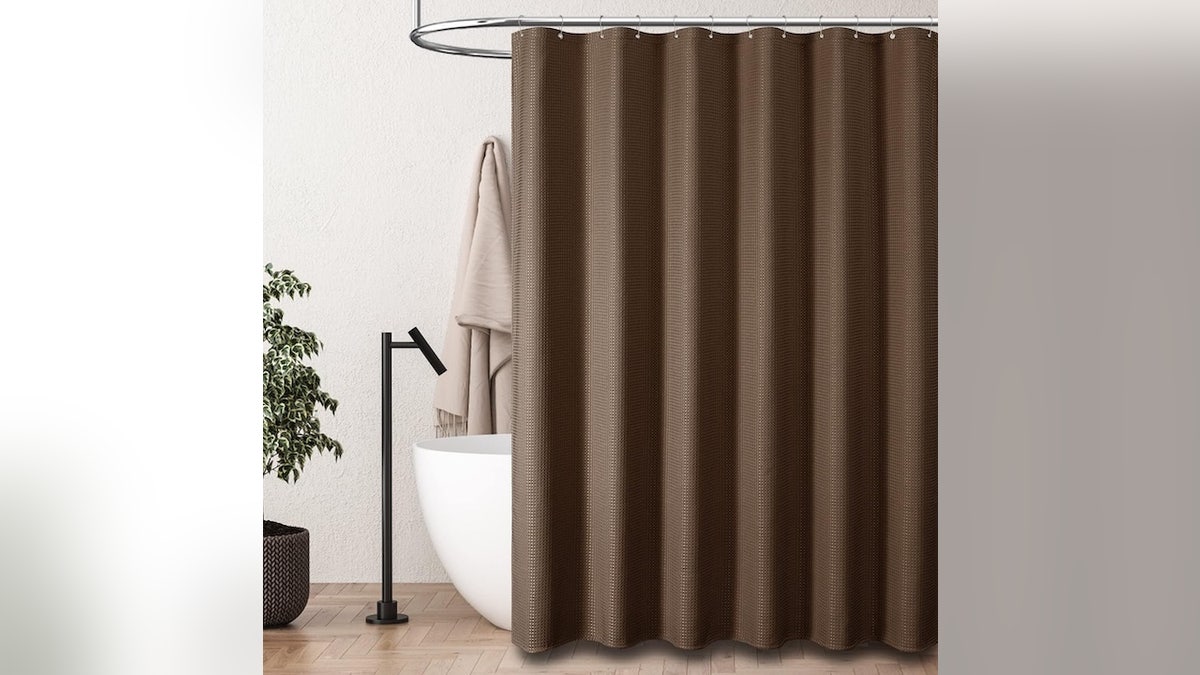 This heavy-weight waffle-weave curtain hangs neatly.
