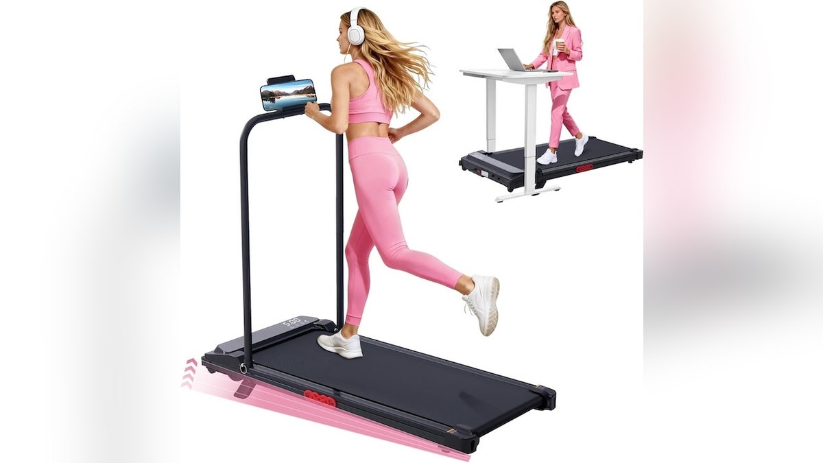 This walking pad holds up to 350 pounds.