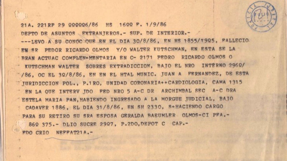 Il fascicolo argentino documenta la morte del fuggitivo nazista Walter Kutschmann nel 1986