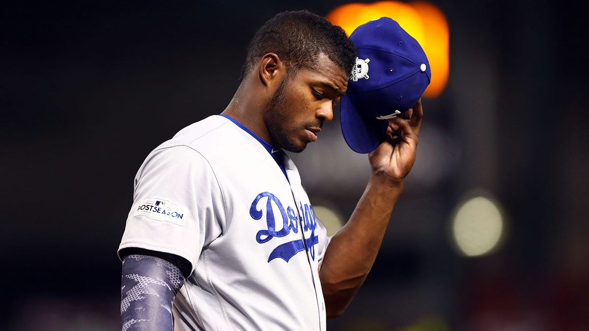 Yasiel Puig reacts during a game