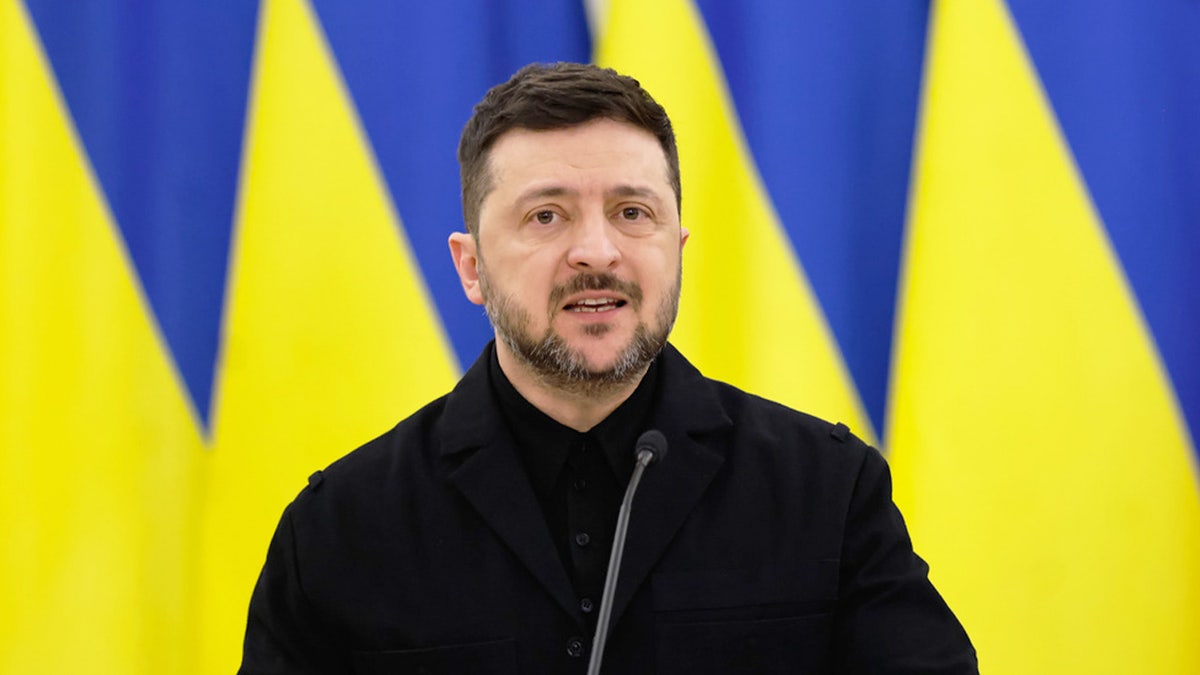 Ukrainian President Volodymyr Zelenskyy speaks at a press conference