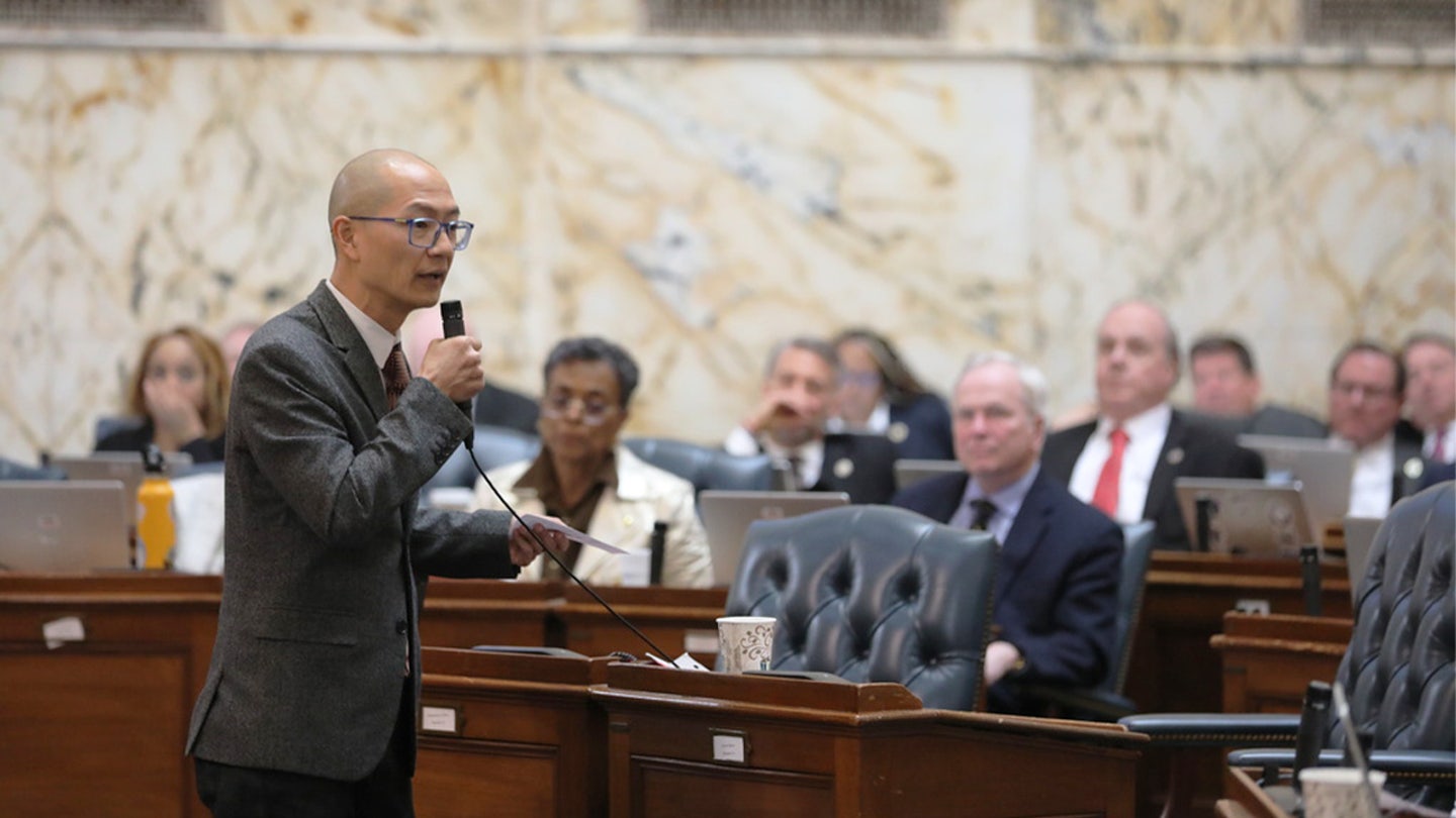 Maryland House majority leader Del. David Moon, a Democrat, speaks during a debate in support of a new congressional map on Monday, Feb. 2, 2026, in Annapolis, Md.