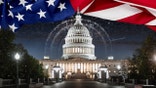 The capitol with a flag flying overhead in a photo illustration