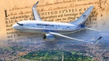 The Boeing 'Freedom Plane' on the background of founding documents