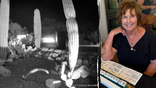 A split image shows ring video footage of a vehicle passing a home near Nancy Guthrie's after 2:30 am on Feb 1, and Nancy Guthrie posing in an undated fmaily photo provided by NBC