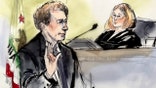 Mark Zuckerberg sitting on the witness stand in a courtroom in Los Angeles.