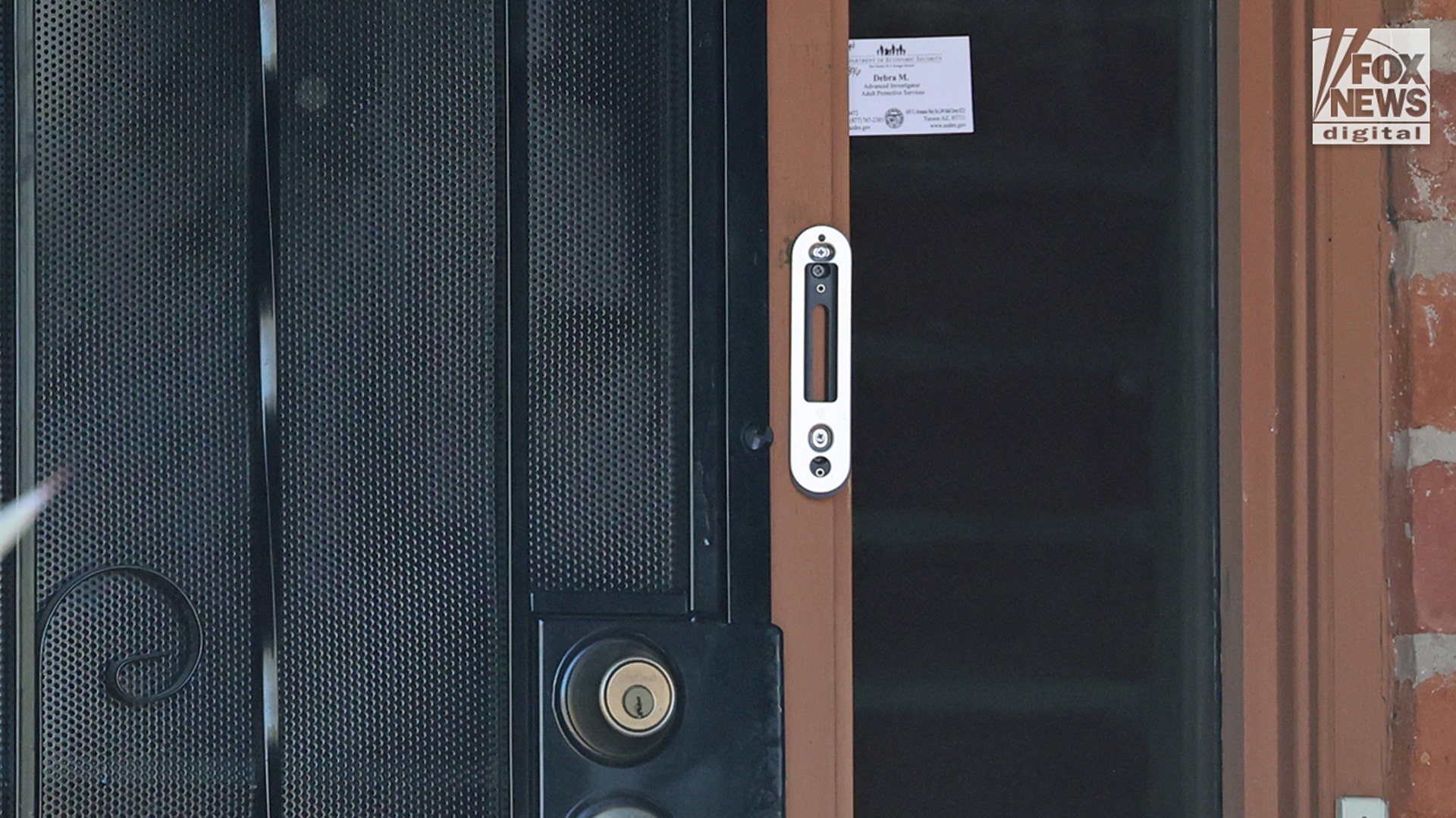 Nancy Guthrie’s front door and a Google Nest doorbell mount plate.