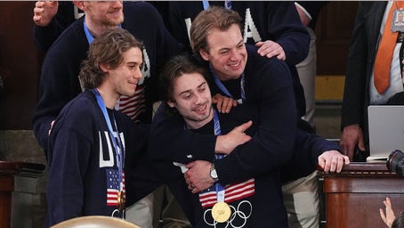 'USA' chants break out in House chamber as US men's hockey gold medalists attend Trump's State of the Union