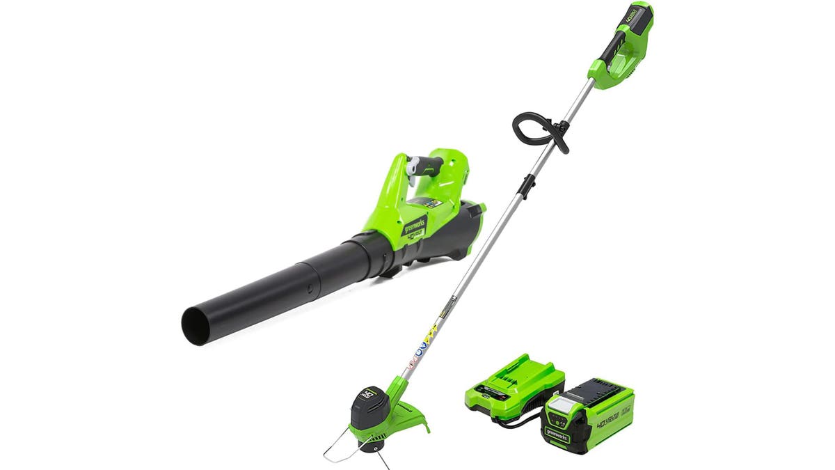 This blower and trimmer are lightweight and cordless. 