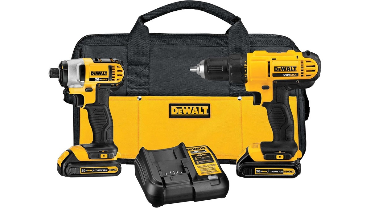 This cordless drill and driver set has long-lasting batteries that quickly recharge.