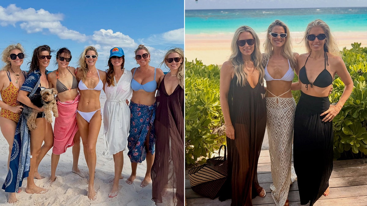A split of two different pictures of Ali Larter with her friends.