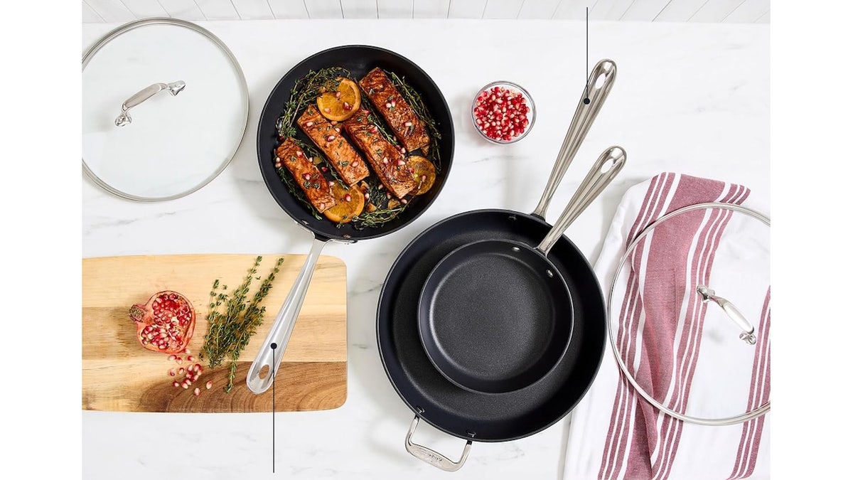 Easily move these heavy-duty pans from stovetop to oven. 
