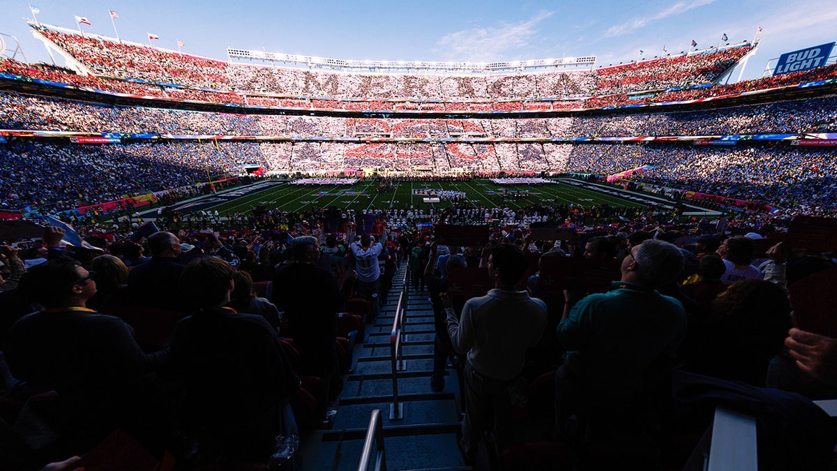 The 2025 Superbowl stadium features branding for America 250.