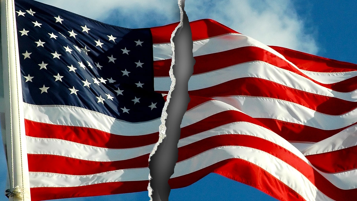 American flag shown with a split in the middle
