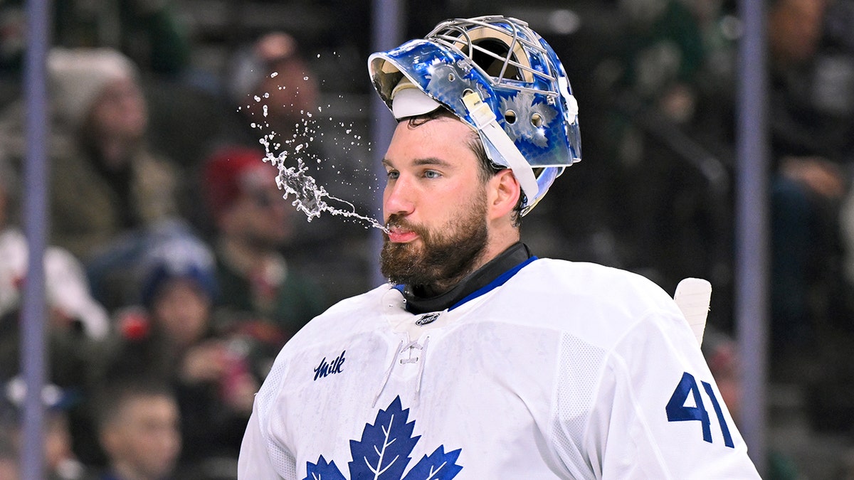 Maple Leafs goalie Anthony Stolarz hospitalized after puck hits throat in freak warmup incident