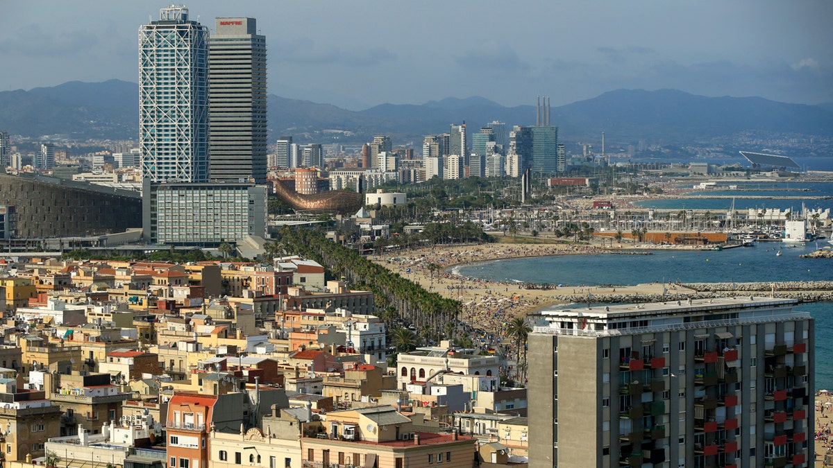 General view of Barceloneta neighborhood and Somorrostro beach in Barcelona