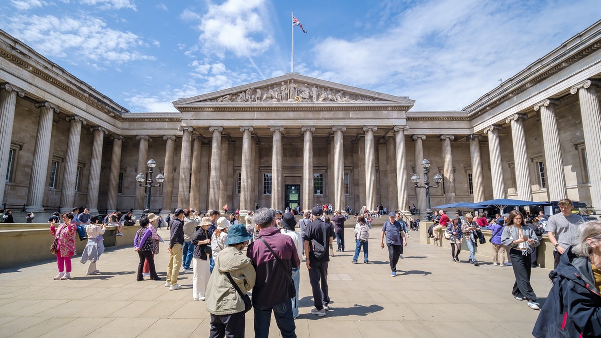 Panoramic view of the British Museum in London UK with tourists