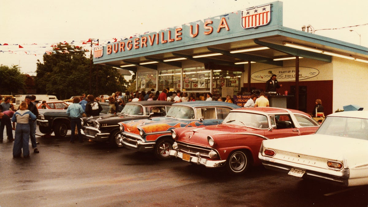 Car show outside Burgerville back in the day.