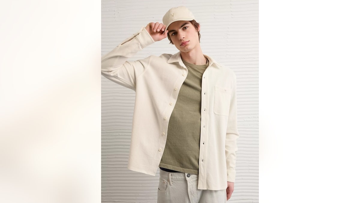 Layer this cotton button-up over a T-shirt for a polished look.