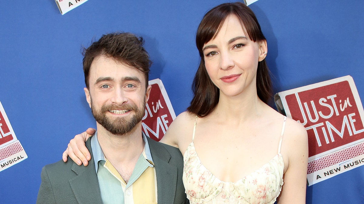 Daniel Radcliffe and Erin Darke at the premiere of "Just in Time" on Broadway in April 2025.