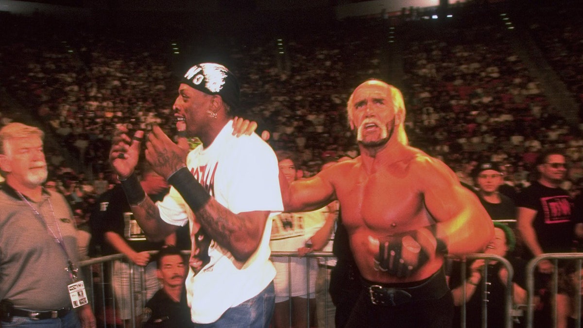 Dennis Rodman and Hulk Hogan in the ring