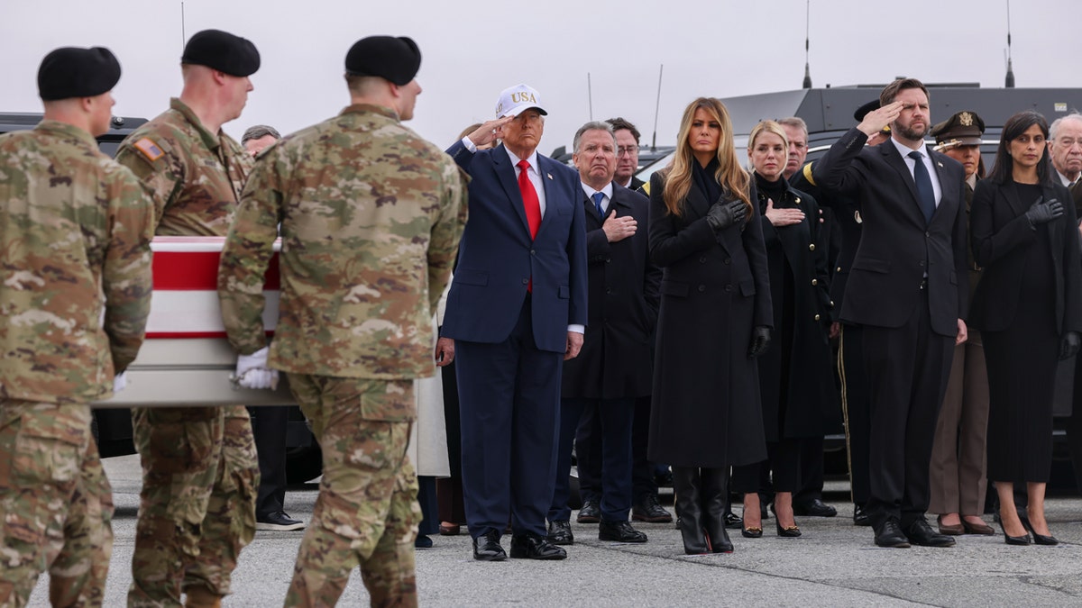 Donald Trump, Melania Trump, JD Vance and Usha Vance salute fallen heroes during the Dignified Transfer