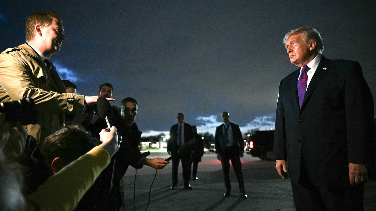 peter doocy asks president donald trump a question on the tarmac