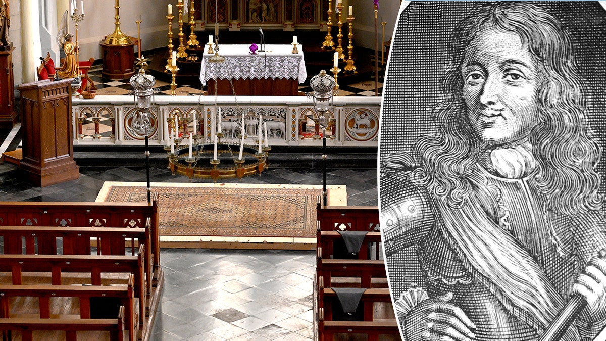 Aerial of altar, portrait of d'Artagnan