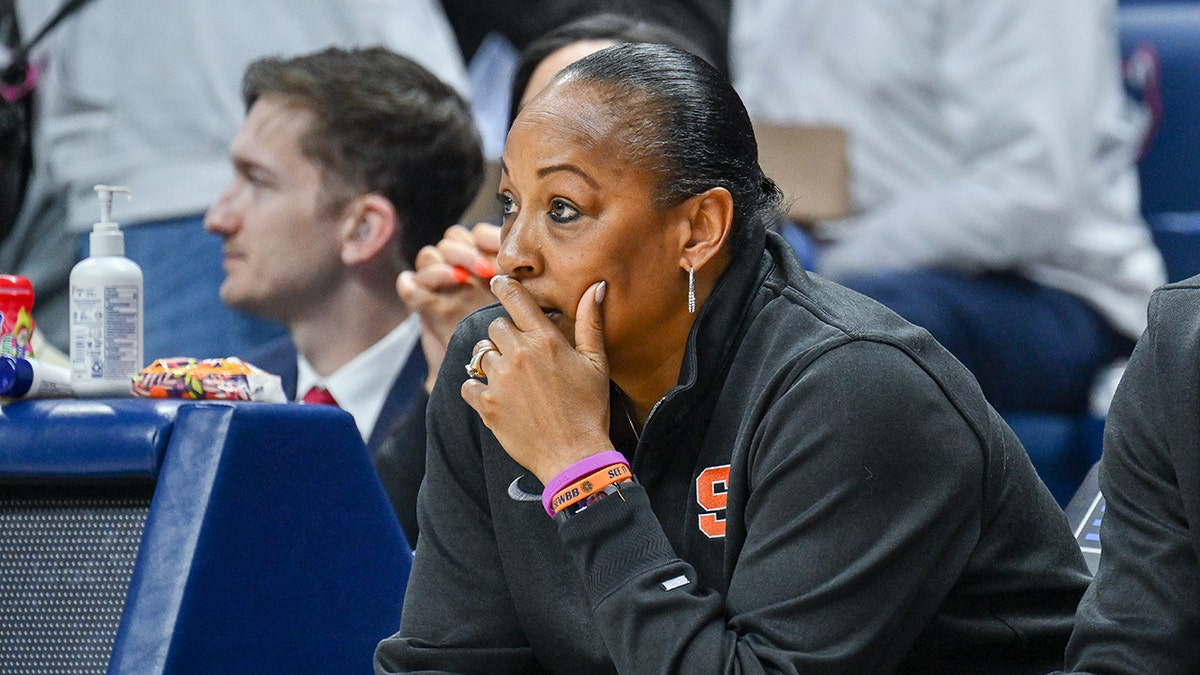 Felisha Legette-Jack looks on court