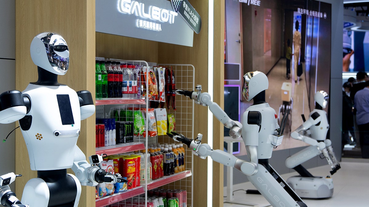 Robot plays tennis with humans in real time 2 Humanoid robots in a store.