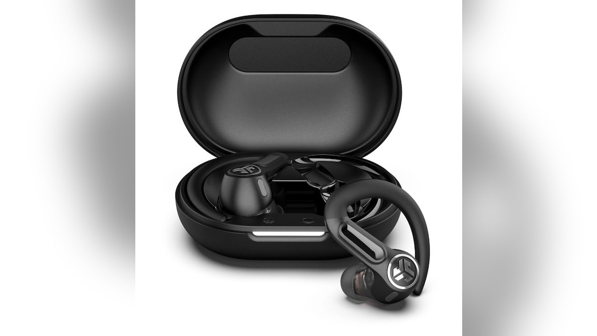 Ear clips secure the earbuds to your head as you workout.