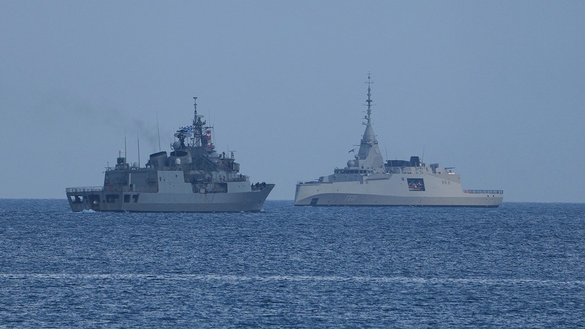 The Greek frigates Psara and Kimon sailing off the coast of Limassol, Cyprus.