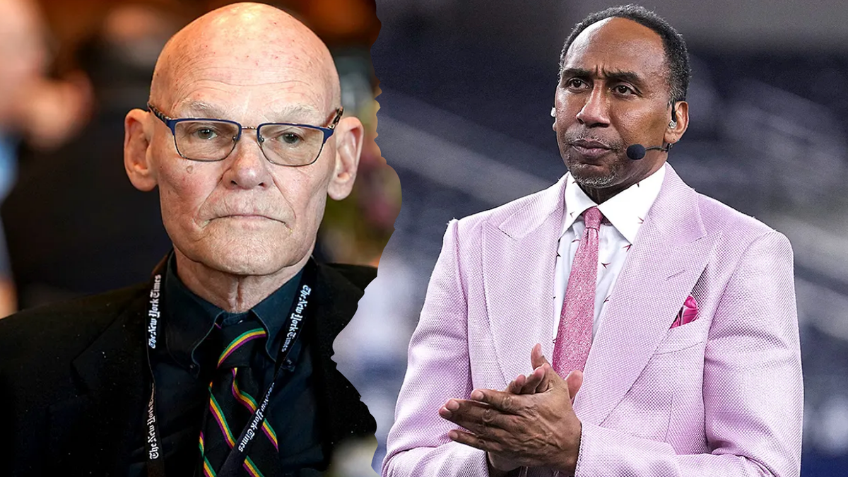 Photos arranged of James Carville and Stephen A. Smith