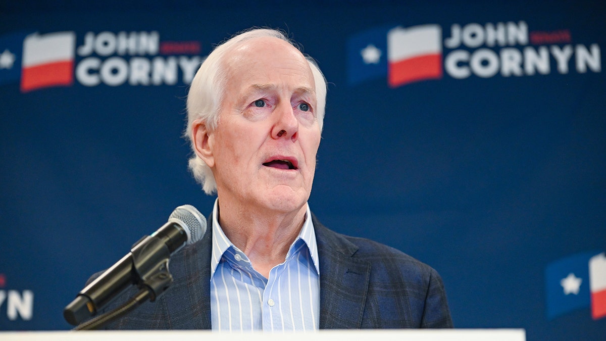 John Cornyn speaking to the media in Austin, Texas.