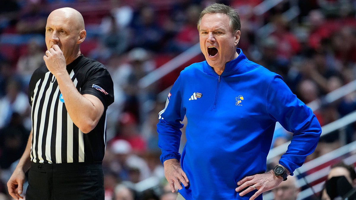 Bill Self yells on the sideline