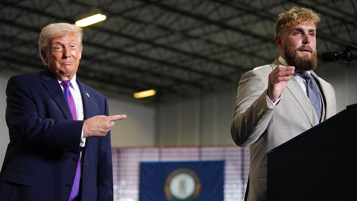 Jake Paul speaks at a political rally