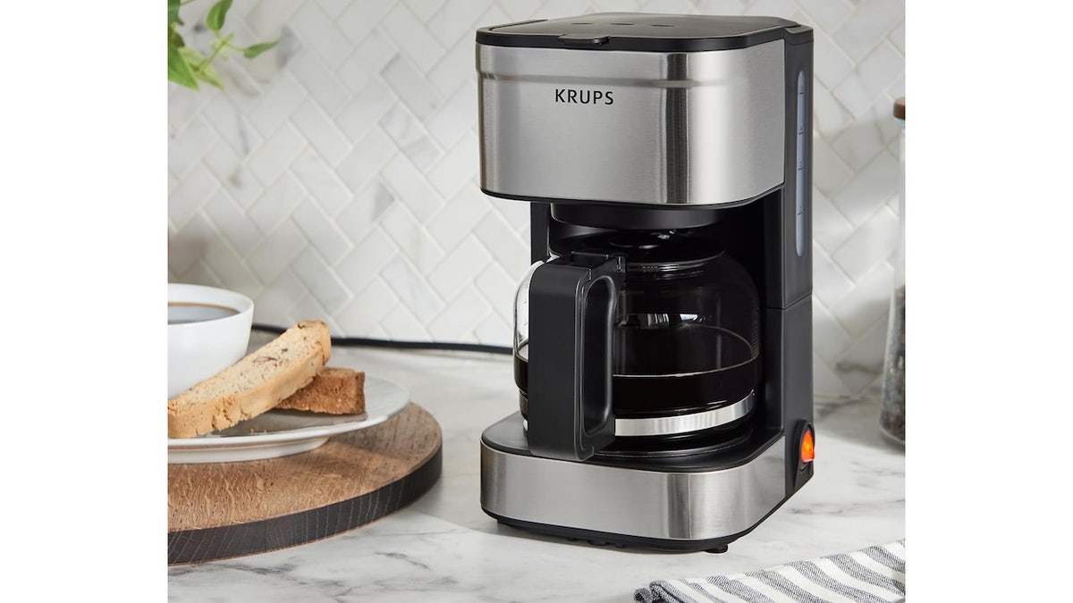 This coffee maker brews enough for one or two people.