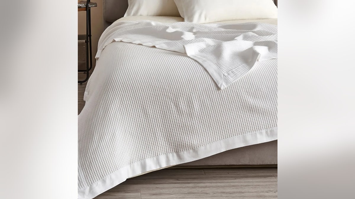 This waffle weave blanket is lightweight and soft.